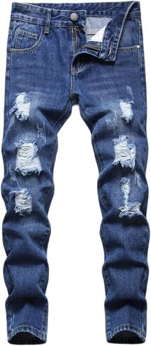 Boy's Stretch Comfy Ripped Jeans Skinny Stylish Distressed Washed Denim Jeans Pants in Kuwait