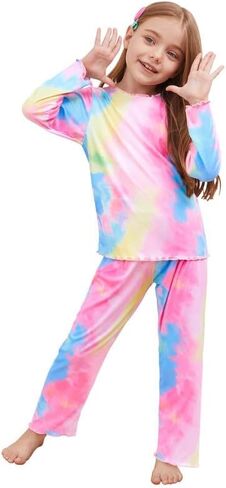 CHILDRENSTAR Girls Pajamas Set Long Sleeve Sleepwear Shirt Pant Shirring Ribbed Lounge Clothes For Kids in Saudi Arabia