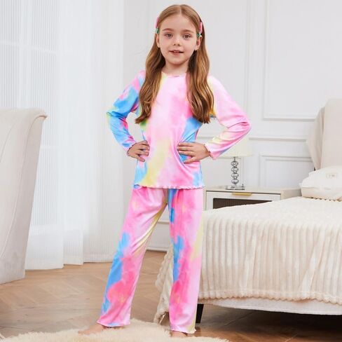 CHILDRENSTAR Girls Pajamas Set Long Sleeve Sleepwear Shirt Pant Shirring Ribbed Lounge Clothes For Kids in Saudi Arabia