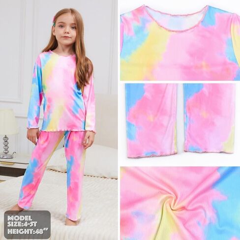 CHILDRENSTAR Girls Pajamas Set Long Sleeve Sleepwear Shirt Pant Shirring Ribbed Lounge Clothes For Kids in Saudi Arabia
