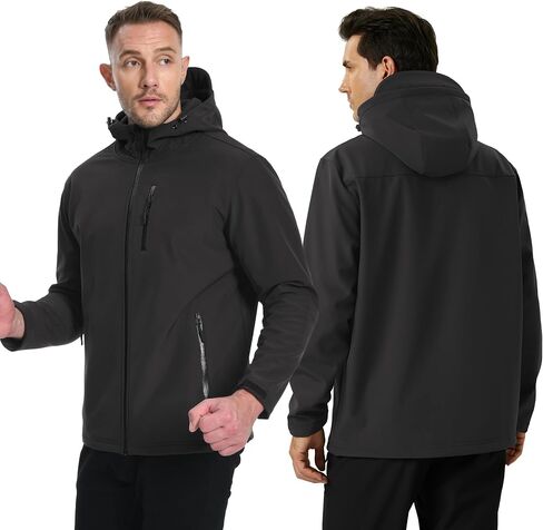 TACVASEN Men's Hooded Softshell Jacket Lightweight Waterproof Fleece Lined Windbreaker Rain Jacket Winter Outdoor Hiking in Kuwait