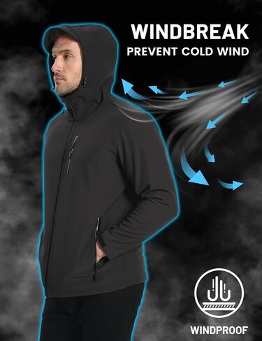 TACVASEN Men's Hooded Softshell Jacket Lightweight Waterproof Fleece Lined Windbreaker Rain Jacket Winter Outdoor Hiking in Kuwait