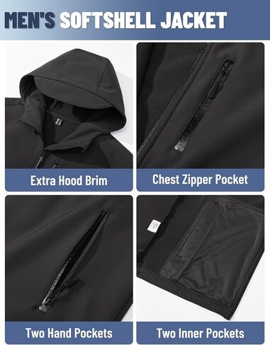 TACVASEN Men's Hooded Softshell Jacket Lightweight Waterproof Fleece Lined Windbreaker Rain Jacket Winter Outdoor Hiking in Kuwait