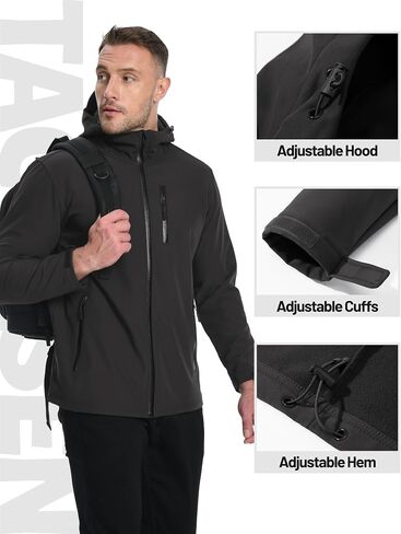 TACVASEN Men's Hooded Softshell Jacket Lightweight Waterproof Fleece Lined Windbreaker Rain Jacket Winter Outdoor Hiking in Kuwait