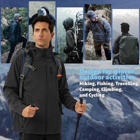 TACVASEN Men's Hooded Softshell Jacket Lightweight Waterproof Fleece Lined Windbreaker Rain Jacket Winter Outdoor Hiking in Kuwait