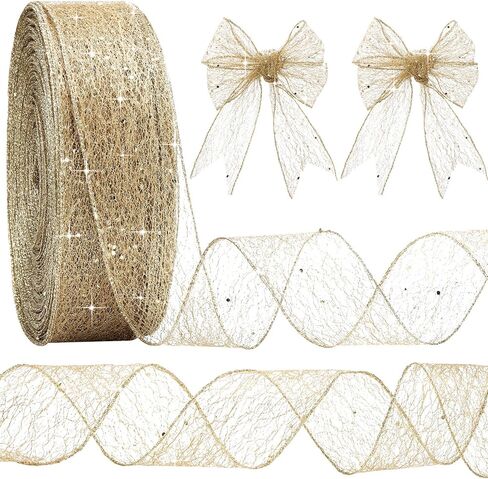 Mesh Glitter Ribbon Christmas Decor Sheer Metallic Mesh Ribbon for Xmas Party Gift Wrapping Wreath DIY Crafts Decoration 2.5 Inch x 20 Yards x 1 Roll(20 Yard,AB Color) in Saudi Arabia