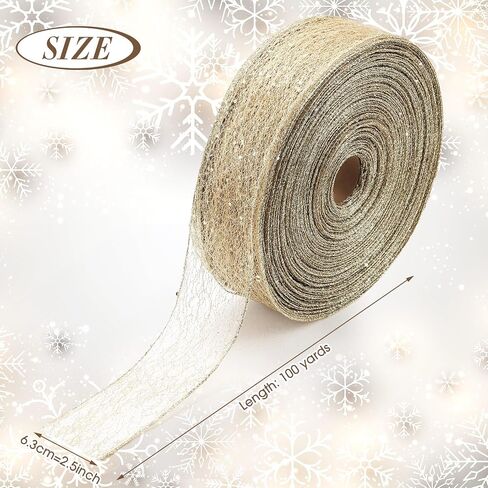 Mesh Glitter Ribbon Christmas Decor Sheer Metallic Mesh Ribbon for Xmas Party Gift Wrapping Wreath DIY Crafts Decoration 2.5 Inch x 20 Yards x 1 Roll(20 Yard,AB Color) in Saudi Arabia