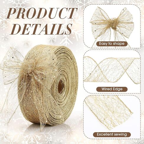 Mesh Glitter Ribbon Christmas Decor Sheer Metallic Mesh Ribbon for Xmas Party Gift Wrapping Wreath DIY Crafts Decoration 2.5 Inch x 20 Yards x 1 Roll(20 Yard,AB Color) in Saudi Arabia