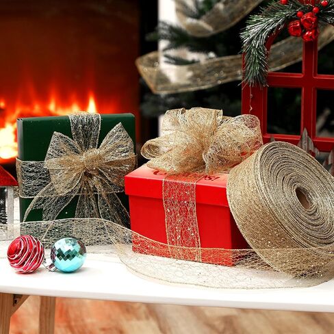 Mesh Glitter Ribbon Christmas Decor Sheer Metallic Mesh Ribbon for Xmas Party Gift Wrapping Wreath DIY Crafts Decoration 2.5 Inch x 20 Yards x 1 Roll(20 Yard,AB Color) in Saudi Arabia