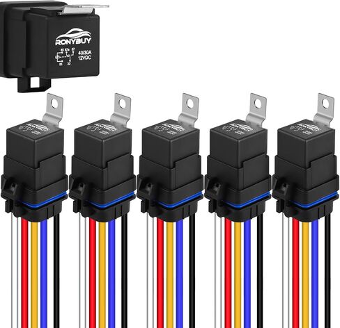 5-Pin Waterproof Relay Kit 40/30 AMP 12V Relay Switch with Harness 12&16 AWG Tinned Copper Wires, SPST Automotive Relay Kit for Horns Starters Radiator Motor Fans Boats, Pack of 2 in Saudi Arabia