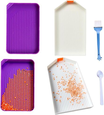 5 Pcs Diamond Painting Trays Large,Plastic Bead Sorting Tray,Big Diamond Art Trays Kit Tools, Storage Containers Tray for Rhinestone and Accessories(5 Trays,Spoon) in Saudi Arabia