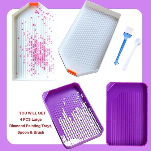 5 Pcs Diamond Painting Trays Large,Plastic Bead Sorting Tray,Big Diamond Art Trays Kit Tools, Storage Containers Tray for Rhinestone and Accessories(5 Trays,Spoon) in Saudi Arabia