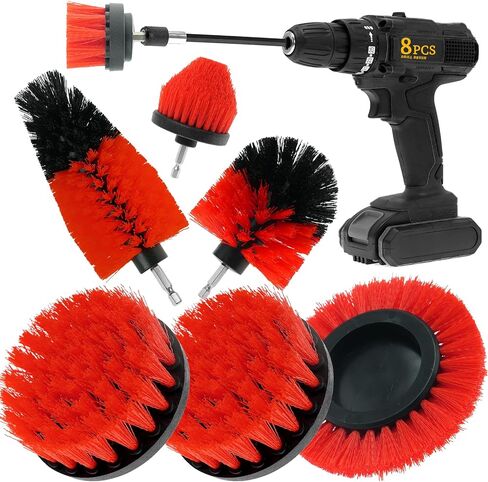8 Pcs Drill Brush Attachment Set, Power Cleaning Scrub Brush Kit with Extend Long Attachment, All Purpose Drill Scrub Brushes for Car, Grout, Floor, Tub, Bathroom and Kitchen (Yellow) in Saudi Arabia