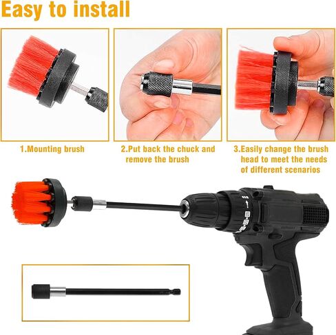 8 Pcs Drill Brush Attachment Set, Power Cleaning Scrub Brush Kit with Extend Long Attachment, All Purpose Drill Scrub Brushes for Car, Grout, Floor, Tub, Bathroom and Kitchen (Yellow) in Saudi Arabia