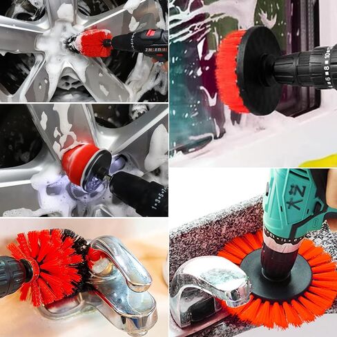 8 Pcs Drill Brush Attachment Set, Power Cleaning Scrub Brush Kit with Extend Long Attachment, All Purpose Drill Scrub Brushes for Car, Grout, Floor, Tub, Bathroom and Kitchen (Yellow) in Saudi Arabia