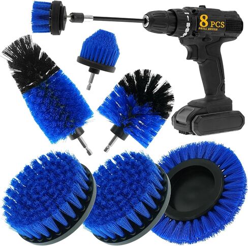 8 Pcs Drill Brush Attachment Set, Power Cleaning Scrub Brush Kit with Extend Long Attachment, All Purpose Drill Scrub Brushes for Car, Grout, Floor, Tub, Bathroom and Kitchen (Yellow) in Saudi Arabia