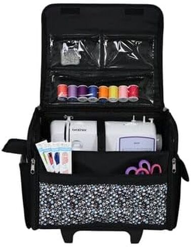Everything Mary Collapsible Rolling Sewing Machine Tote - Premium Polyester Construction - Universal Fit - Portable with Dual Wheels and Telescoping Handle - Pink Abstract in Saudi Arabia