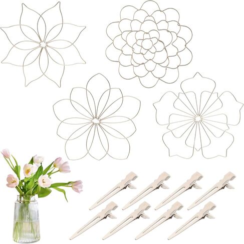 Heliltd 4pcs Stainless Steel Floral Grid with 8 Single Fork Clips Floral Grate Wire Flower Frogs Organizer Flower Arrangement Holder for Floral Stems Bouquets Plant Fixation in Kuwait