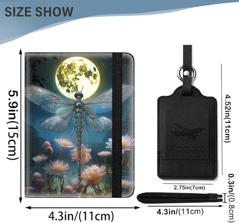 Passport Cover for Women & Men with RFID Blocking, Waterproof Passport Wallet and Luggage Tag Set，PU Leather Travel Documents Organizer, Passport Holder with Card Slot，Dragonfly Moon in Kuwait