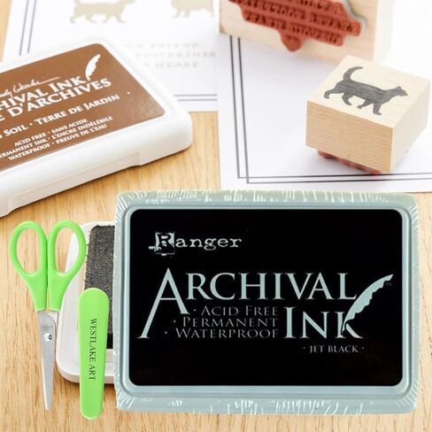 Archival Ink Black, 0.11 Oz - Permanent Waterproof Black Dye Ink Pad | Bundled with Paper Scissors, Fade-Resistant Inkpad for Fingerprints, Crafting and Stamping ~ [Pack of 2] in Saudi Arabia