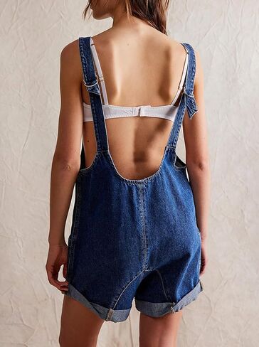 CHARTOU Women Casual Denim Short Overalls Rolled Cuff Barrel Shorts Jumpsuit Rompers in Kuwait