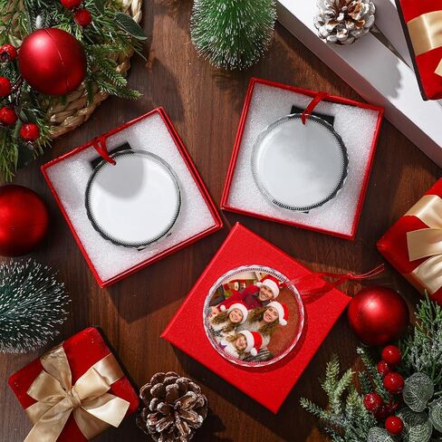 3 مجموعات عيد الميلاد التسامي زخرفة الكريستال الفراغات 3.15 بوصة جولة التسامي حلية الفراغات مع الشريط الأحمر هدية مربع شنقا المعلقات DIY بها بنفسك الحرفية شخصية شجرة عيد الميلاد ديكور in Saudi Arabia