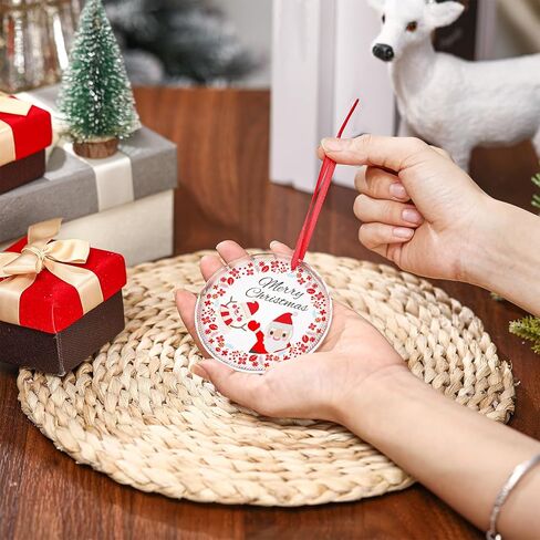 3 مجموعات عيد الميلاد التسامي زخرفة الكريستال الفراغات 3.15 بوصة جولة التسامي حلية الفراغات مع الشريط الأحمر هدية مربع شنقا المعلقات DIY بها بنفسك الحرفية شخصية شجرة عيد الميلاد ديكور in Saudi Arabia