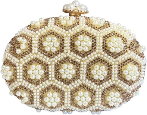 حقيبة يد نسائية للسهرة مصنوعة من حجر الراين واللؤلؤ وحقيبة يد ببريق لامع مع سلسلة in Kuwait