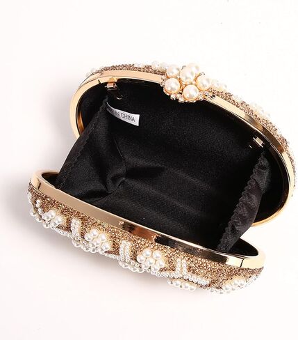 حقيبة يد نسائية للسهرة مصنوعة من حجر الراين واللؤلؤ وحقيبة يد ببريق لامع مع سلسلة in Kuwait