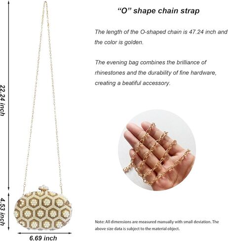 حقيبة يد نسائية للسهرة مصنوعة من حجر الراين واللؤلؤ وحقيبة يد ببريق لامع مع سلسلة in Kuwait