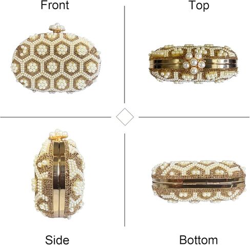 حقيبة يد نسائية للسهرة مصنوعة من حجر الراين واللؤلؤ وحقيبة يد ببريق لامع مع سلسلة in Kuwait