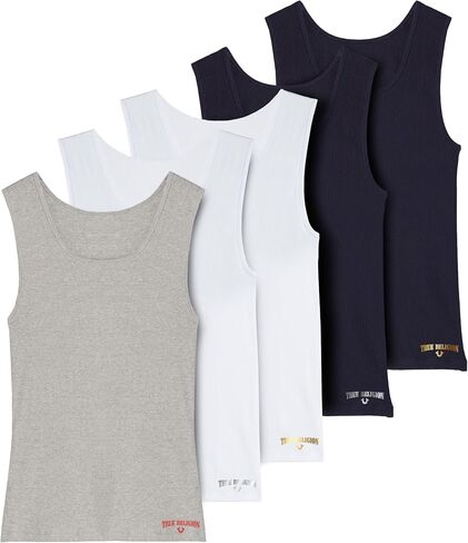 True Religion Lightweight Tank Tops for Men, 5 Pack Classic Ribbed Cotton Mens Undershirts in Saudi Arabia