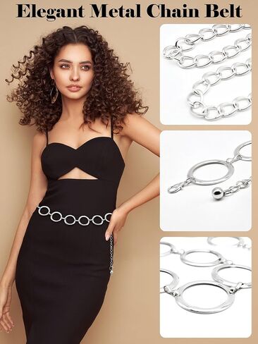 حزام سلسلة أنيق من أميكو للنساء، أحزمة خصر قابلة للتعديل لفساتين الجينز والسراويل والحفلات الموسيقية الريفية in Kuwait