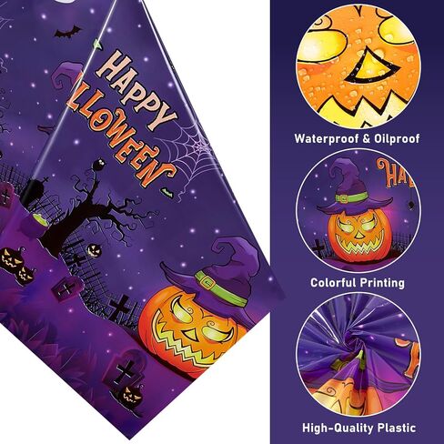 WERNNSAI Halloween Party Decorations-74 PCS Halloween Plates Napkins Tablecloths Purple Trick or Treat Tableware Set Disposable Pumpkin Ghost Castle Dinnerware for Kids Happy Halloween Serve 24 Guests in Saudi Arabia