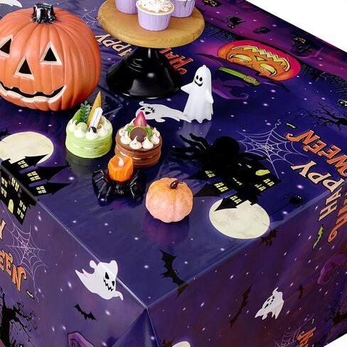 WERNNSAI Halloween Party Decorations-74 PCS Halloween Plates Napkins Tablecloths Purple Trick or Treat Tableware Set Disposable Pumpkin Ghost Castle Dinnerware for Kids Happy Halloween Serve 24 Guests in Saudi Arabia