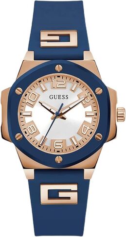GUESS Gold-Tone and Black Silicone Analog Watch in Kuwait
