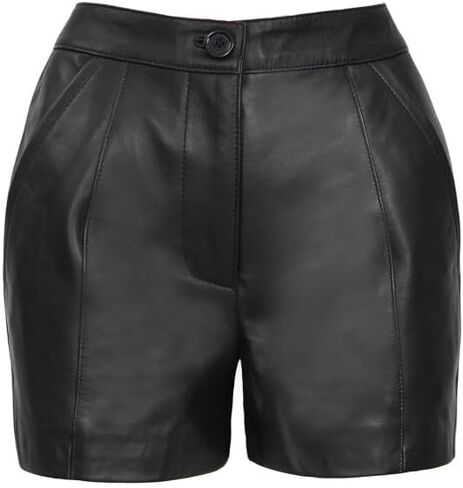 Decrum Real Leather Shorts for Women - Trendy Casual Womens Lambskin Leather Short Bottoms in Saudi Arabia