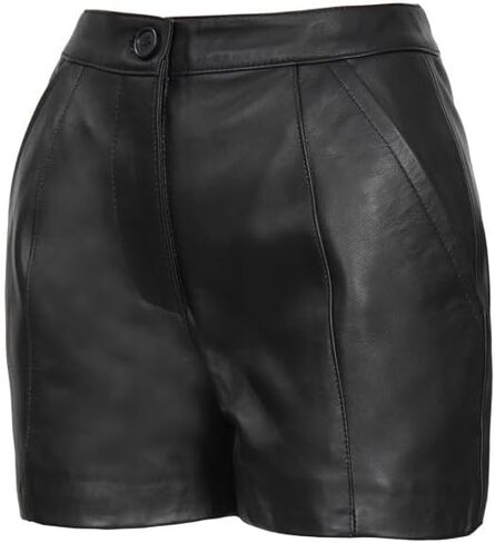 Decrum Real Leather Shorts for Women - Trendy Casual Womens Lambskin Leather Short Bottoms in Saudi Arabia