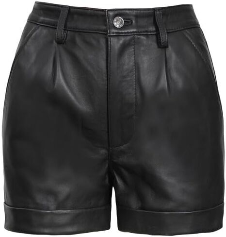 Decrum Real Leather Shorts for Women - Trendy Casual Womens Lambskin Leather Short Bottoms in Saudi Arabia