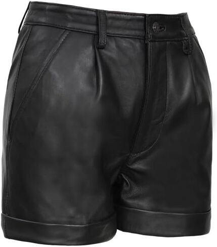 Decrum Real Leather Shorts for Women - Trendy Casual Womens Lambskin Leather Short Bottoms in Saudi Arabia