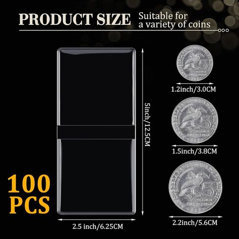 Sweetude 100 Pcs Double Pocket Unplasticized Coin Flips Coin Sleeves Vinyl Coin Collection Holder for Long Term Coin Storage (2.5 x 5 Inch) in Saudi Arabia