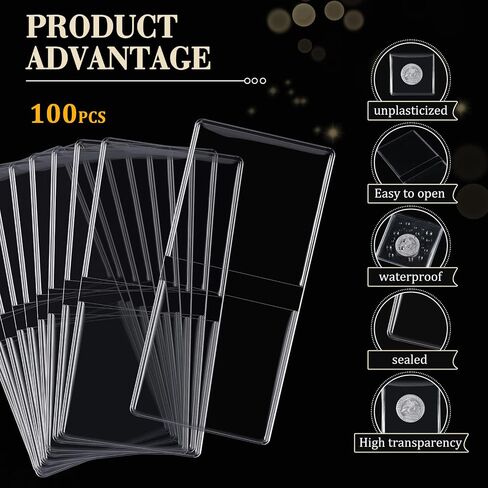 Sweetude 100 Pcs Double Pocket Unplasticized Coin Flips Coin Sleeves Vinyl Coin Collection Holder for Long Term Coin Storage (2.5 x 5 Inch) in Saudi Arabia
