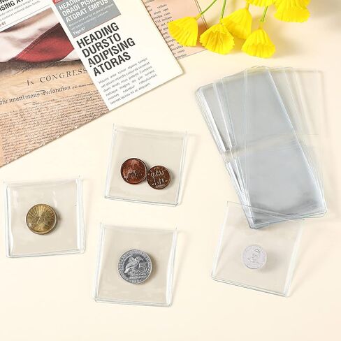 Sweetude 100 Pcs Double Pocket Unplasticized Coin Flips Coin Sleeves Vinyl Coin Collection Holder for Long Term Coin Storage (2.5 x 5 Inch) in Saudi Arabia