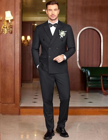 COOFANDY Men's 2 Piece Double Breasted Suits Slim Fit Tuxedo Jacket and Dress Pants Set for Wedding Business Prom in Saudi Arabia