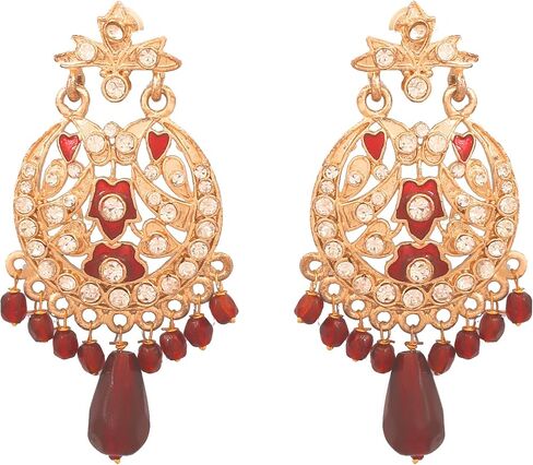 Touchstone Indian Bollywood Traditional Handcrafted Designer Crystal Jewelry Colorful Long Earrings Jhumki in Gold Or White Tone for Women. in Saudi Arabia