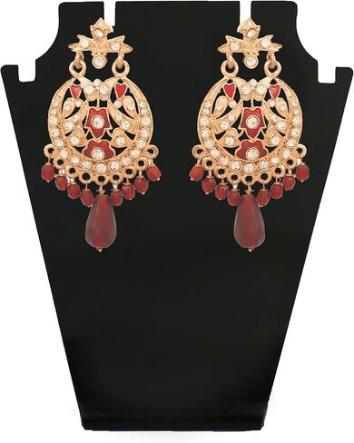 Touchstone Indian Bollywood Traditional Handcrafted Designer Crystal Jewelry Colorful Long Earrings Jhumki in Gold Or White Tone for Women. in Saudi Arabia