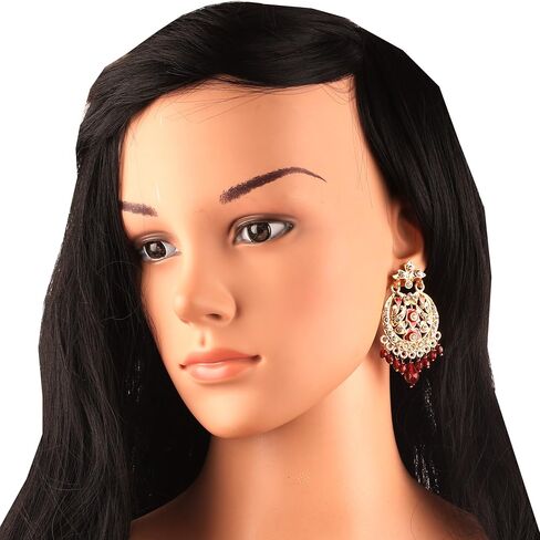 Touchstone Indian Bollywood Traditional Handcrafted Designer Crystal Jewelry Colorful Long Earrings Jhumki in Gold Or White Tone for Women. in Saudi Arabia