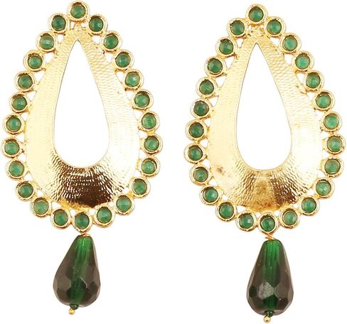 Touchstone Indian Bollywood Traditional Handcrafted Designer Crystal Jewelry Colorful Long Earrings Jhumki in Gold Or White Tone for Women. in Saudi Arabia
