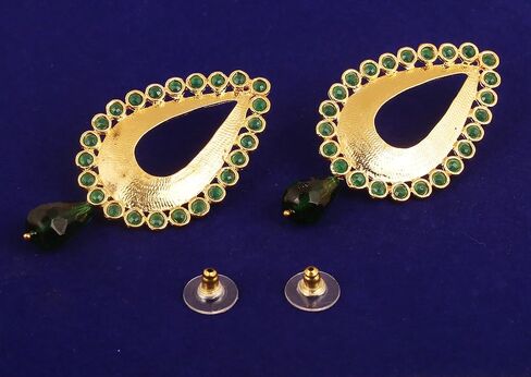 Touchstone Indian Bollywood Traditional Handcrafted Designer Crystal Jewelry Colorful Long Earrings Jhumki in Gold Or White Tone for Women. in Saudi Arabia