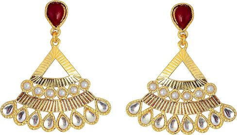 Touchstone Indian Bollywood Traditional Handcrafted Designer Crystal Jewelry Colorful Long Earrings Jhumki in Gold Or White Tone for Women. in Saudi Arabia